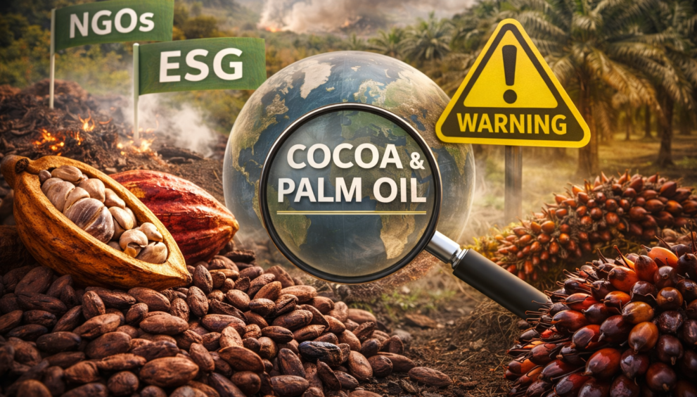 Cocoa beans and palm oil plantations highlighting supply chain scrutiny