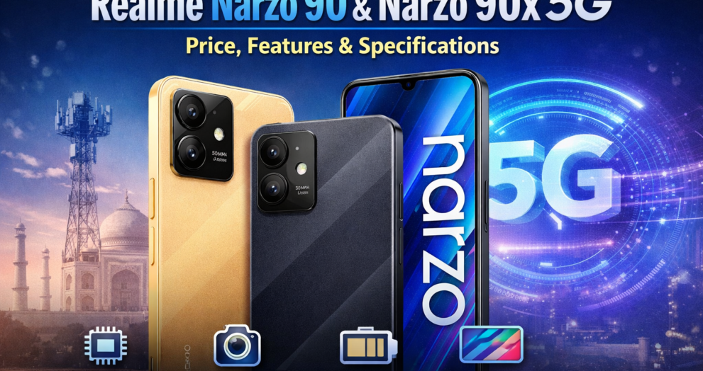 Realme Narzo 90 and Realme Narzo 90x 5G smartphones showcasing design, features, and specifications in India
