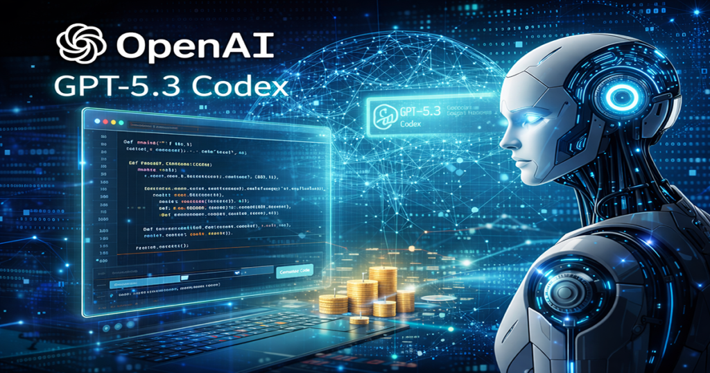 OpenAI Codex GPT-5.3 agentic coding model illustration with code elements and AI interface