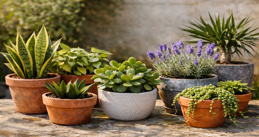 Low maintenance pot plants thriving indoors and outdoors in modern containers