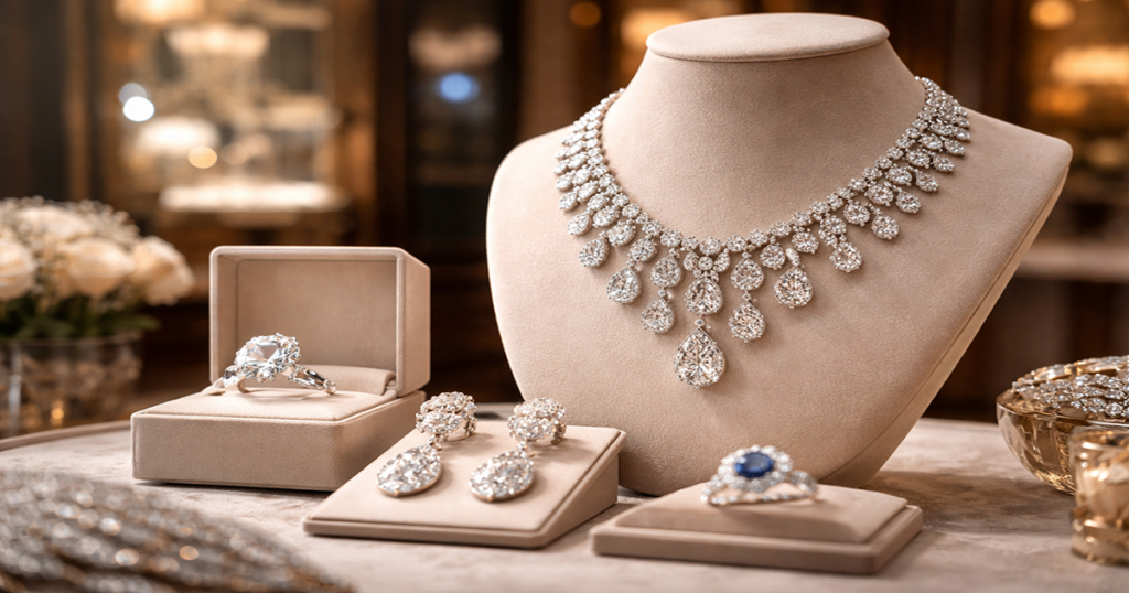 Luxury jewelry diamond rings and high-end jewelry reflecting market growth trends