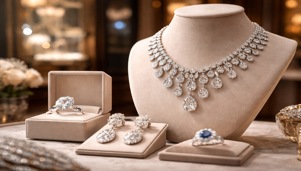 Luxury jewelry diamond rings and high-end jewelry reflecting market growth trends
