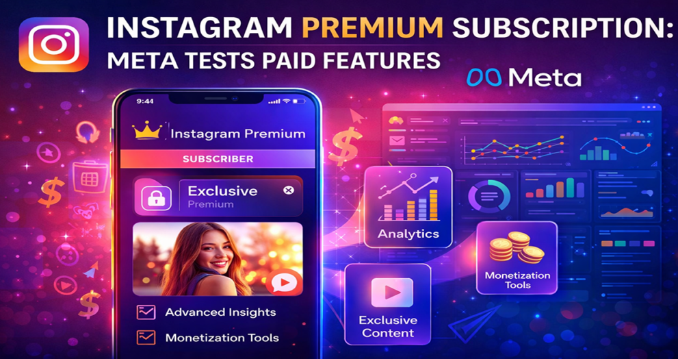 Instagram Premium Subscription interface with paid features and Meta branding