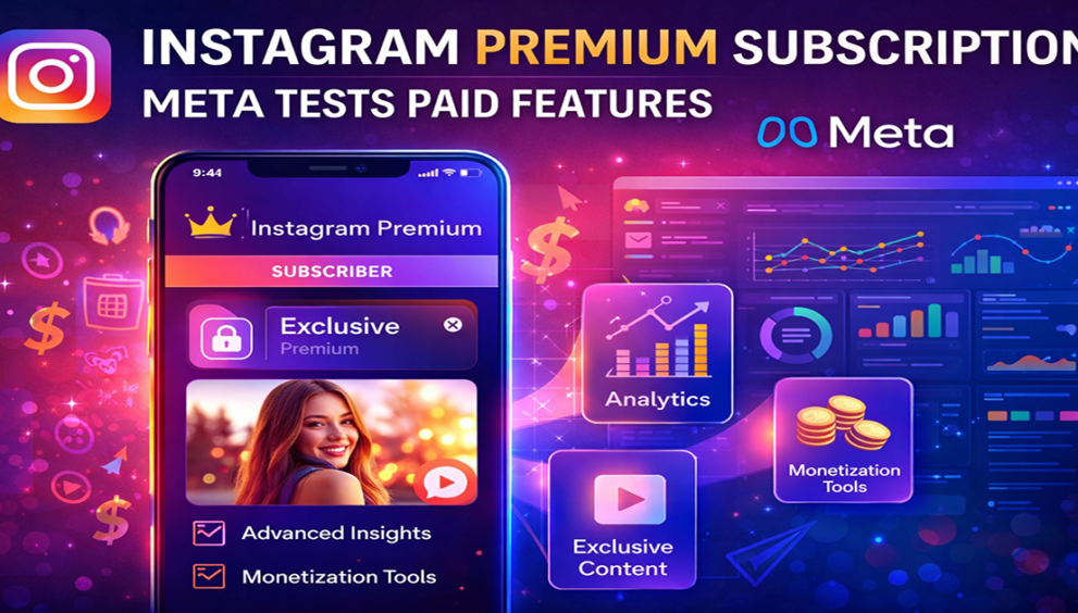 Instagram Premium Subscription interface with paid features and Meta branding