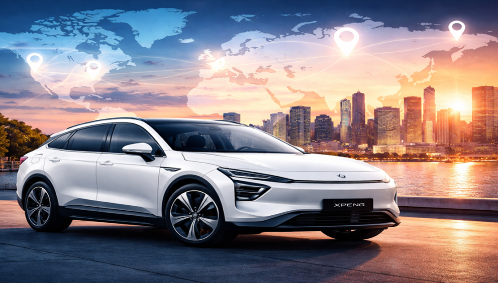 XPeng electric vehicle with global expansion concept and international market growth